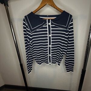 Adrianna Papell Striped Navy Button Down Shirt